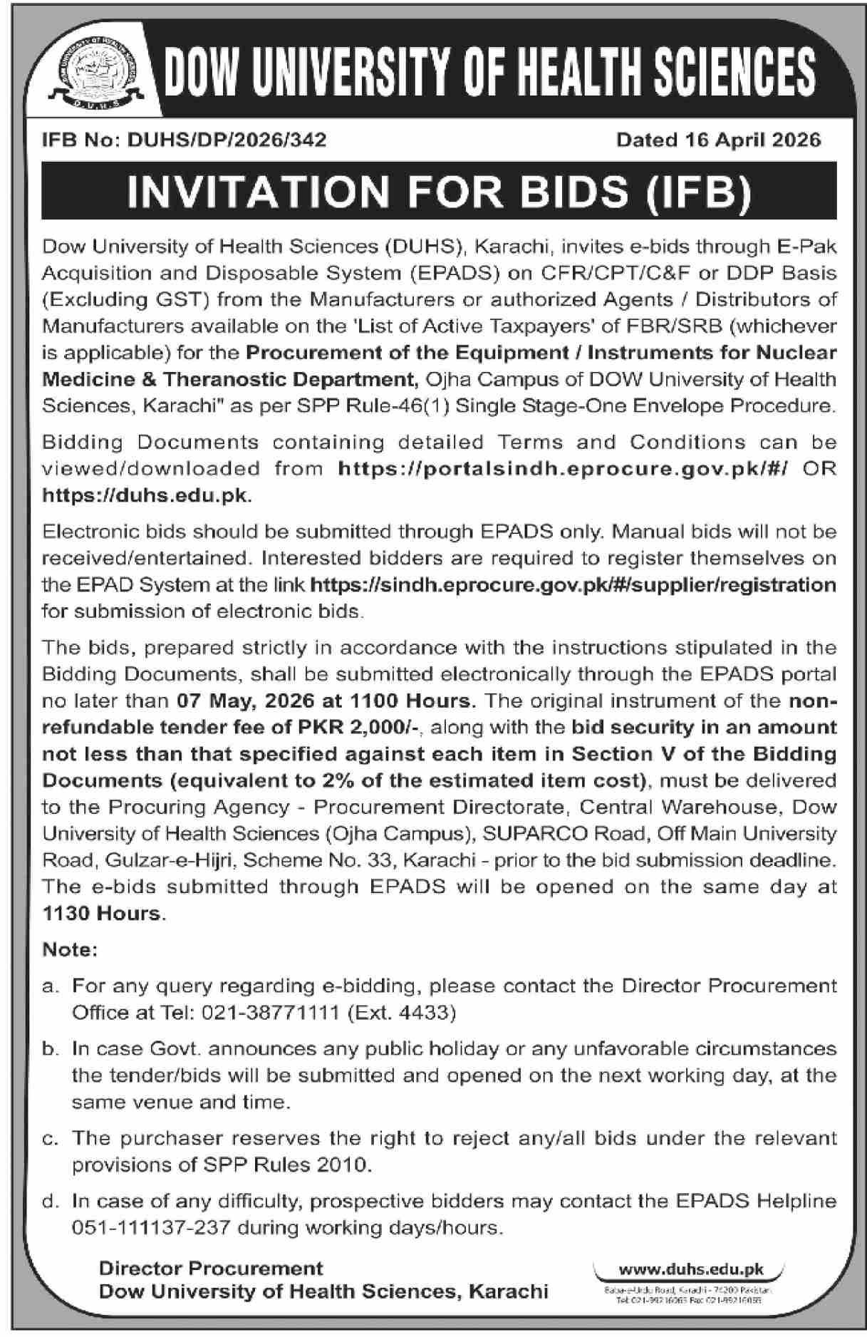 Procurement of Equipment/Instruments for Nuclear Medicine & Theranostic Department